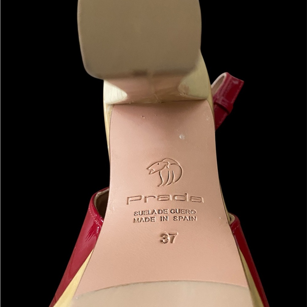 Prada Red and Beige Women's Slingback Platform Heels - Picture 5 of 8